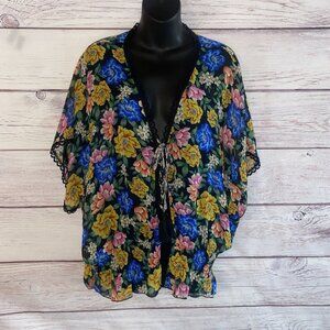 Johnny Was Jade Womens Blouse L Lace Up Floral Cinch Hem Peasant